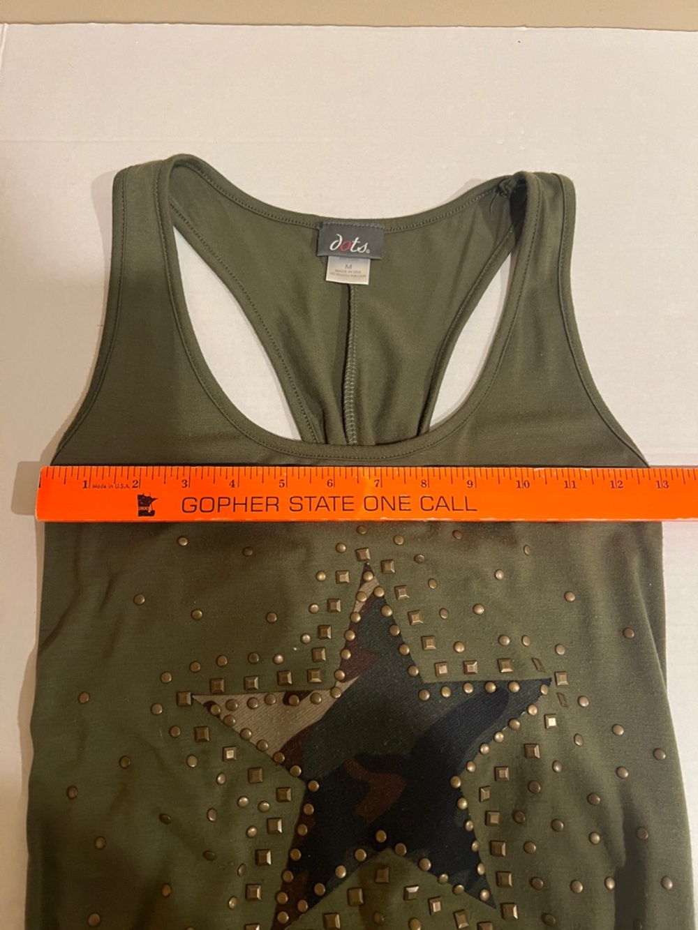 Vintage Olive Green Form Fitting Stretch Racerback Maxi Dress Camo Star Patch M - Picture 11 of 13